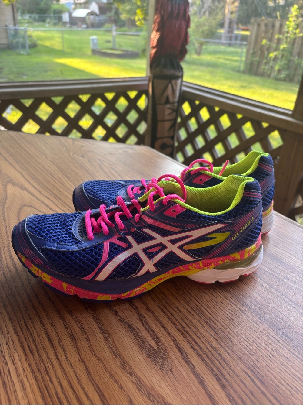 ASICS Navy Running Sneakers with Pink Laces & Lime Interior